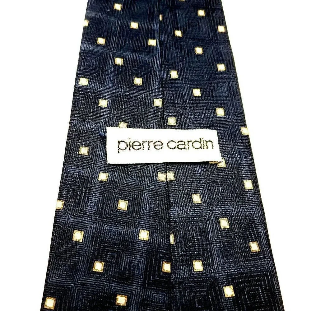 Pierre Cardin Navy Blue Tie with Cream Square Pattern